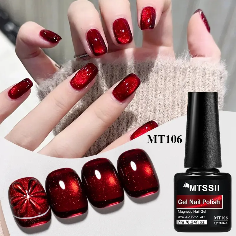 MTSSII 7ml Glass Red Cat Eye Gel Nail Polish, Shiny Crystal Effect Red Gem Magnetic Nail Polish Gel for DIY Manicure Design, Soak Off UV/LED Varnish Nail Art, Ideal Gift for Women Liquid Polish, UV Light Gel