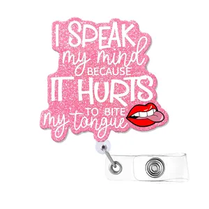 I Speak My Mind Because It Hurts Fun Shaped Badge Reel Holder with Metal Shark Clip, Retractable Badge Holder, Office Hospital Lab Work ID Tags, Badge Gifts for Doctors Nurse Social Worker, Office Supplies, Decorative Badge