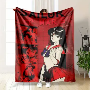Sailor Mars Anime Art Flanel Fleece Blanket Retro Vintage Japanese Manga Illustration Print Ultra Soft Cozy Warm Breathable Lightweight for Living Room Bedroom Sofa Couch Couch Gifts Ideal for Anime Fans Christmas New Year Holiday Decorations. summerwins
