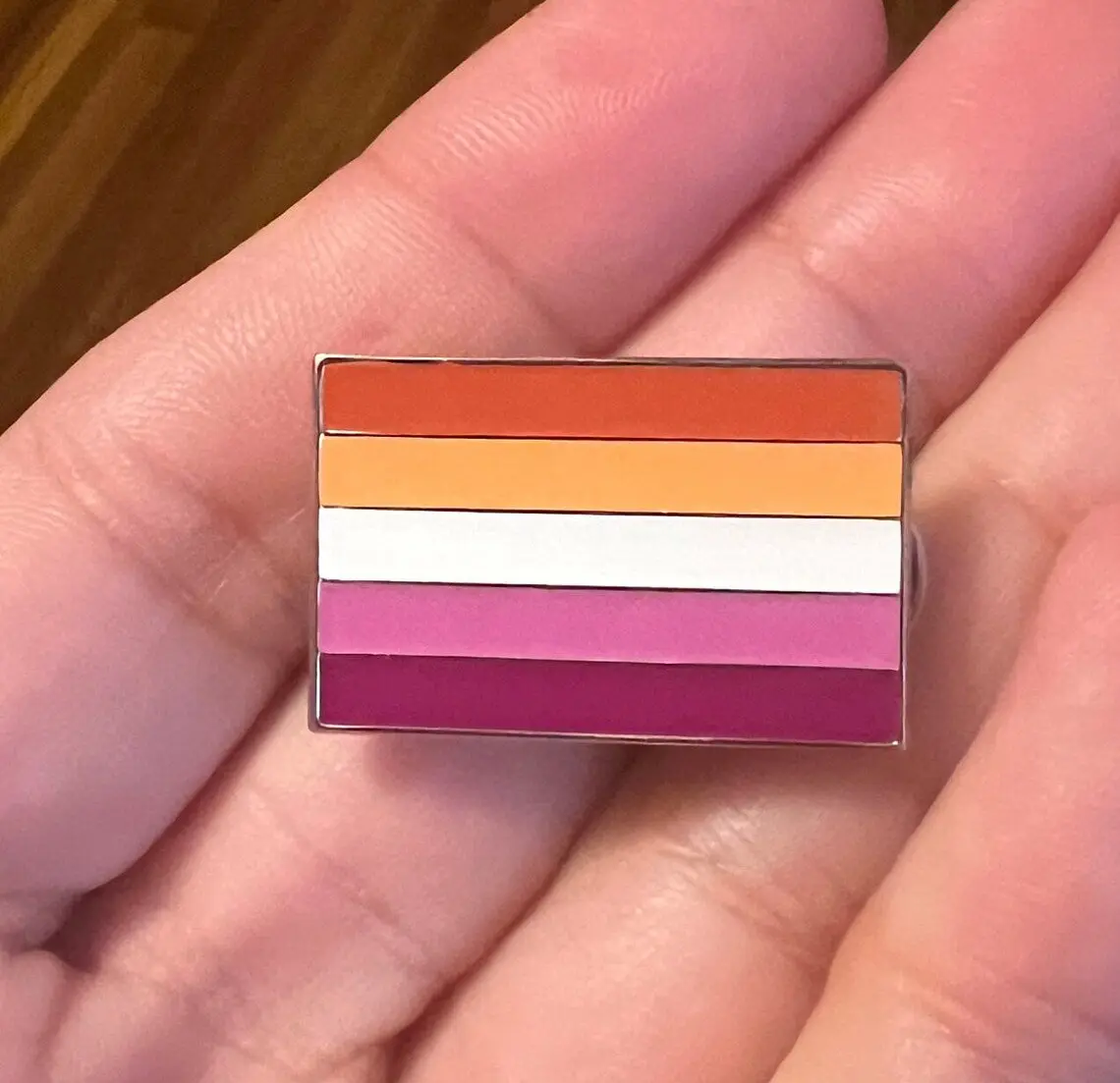 Lesbian Sunset Flag (5 Stripes) Magnetic Pin 1" x 5/8" - Silver Plating