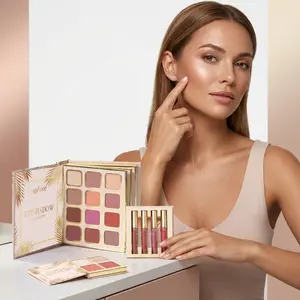 Tropical Gold Makeup Complete Set — Eyeshadow, Blush, Lipstick, Foldable Makeup Palette for a Full Face Look