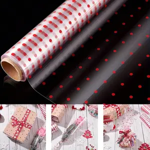 Transparent Glass Paper Roll, 15.7 Inch Wide X 98 Feet Long, 2.3 Micron Thick, Polka Dot Pattern, Ideal for Gift Baskets & Bouquets