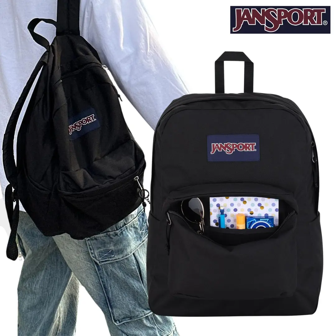 JanSport SuperBreak One 25L Lightweight Backpack, Black – Durable School Bookbag with Front Organizer Pocket for Students, College, Office, Travel & Everyday Essentials