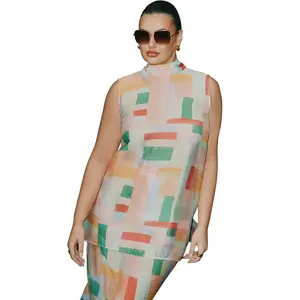 ELOQUII Women's Plus Size Sheer Neck-Tie Tunic