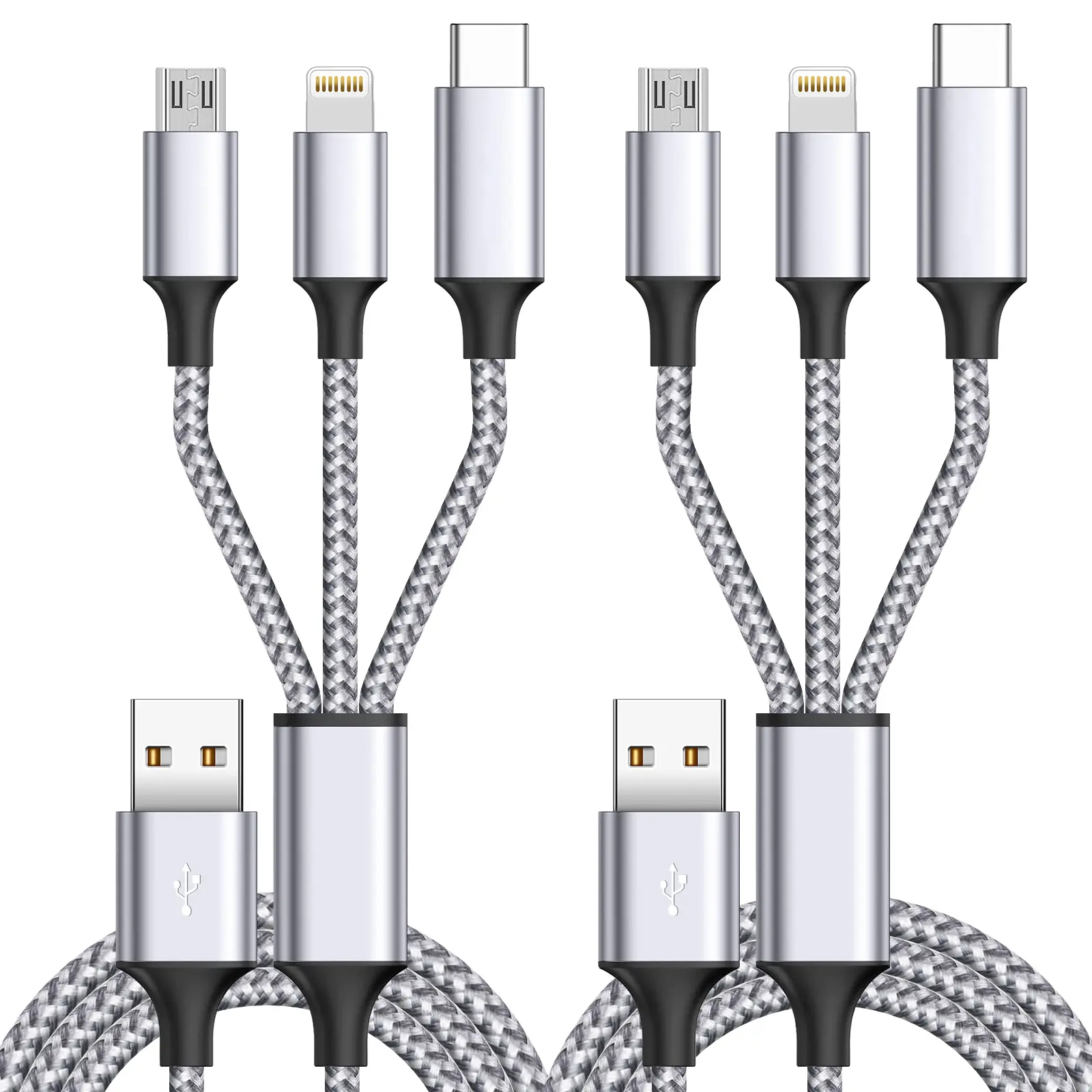 Multi Charging Cable 4FT 3-in-1 Nylon Braided Universal Fast Charging Cord with Type-C, Micro USB & Lightning for iPhone 14/13/12/11/XS, Samsung Galaxy, Android Phones & More, Overcharge Protection, Bendable, Data Transfer Compatible