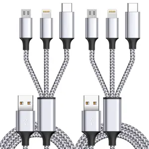 XDXTAP Multi Charging Cable 4FT 3-in-1 Nylon Braided Universal Fast Charging Cord with Type-C, Micro USB & Lightning for iPhone 14/13/12/11/XS, Samsung Galaxy, Android Phones & More, Overcharge Protection, Bendable, Data Transfer Compatible