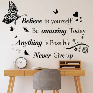 Inspirational Wall Stickers Quotes Letter Motivational Removable Decor Positive Word Butterfly Decals Peel and Stick Believe in Yourself Be Amazing Today Anything is Possible Never Give Up.