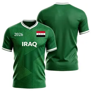Iraq 2026 Soccer Jersey Green V-Neck Football Shirt Mens Womens Fan T-Shirt Unisex Iraq 2026 Cup Jersey