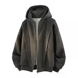 Heavy deconstruction cardigan hooded sweater, men's spring and autumn loose couple cardigan jacket, trendy brand youth loose sweatshirt, trendy design regular sweater jacket, high-quality soft and comfortable fabric, suitable for daily wear
