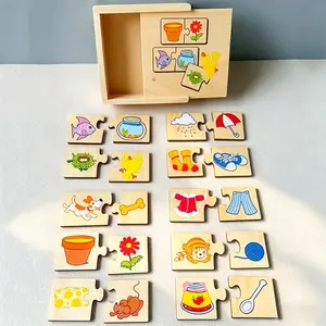 Trending Kids Wooden Object Matching Jigsaw Puzzle, Montessori Educational Association Pairing Toy, Fun Early Learning Logical Reasoning Game for Toddlers to Improve Observation & Fine Motor Skills