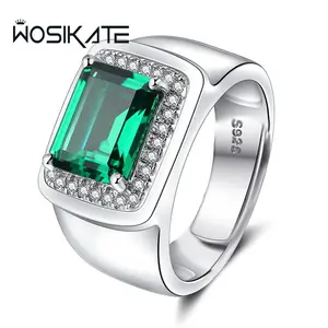 Classic Square Emerald Green Gemstone Ring For Men 925 Sterling Silver Jewelry Wedding Band Accessories Gift Open Size