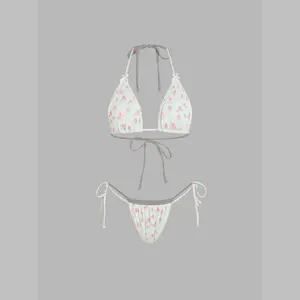 Cider [size 2-8] Halter Bowknot Rose Tie Side Bikini Swimsuit