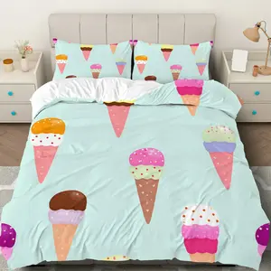 3PCS Duvet Cover Set, 1 Duvet+2 Pillowcases(Without filler), Ice Cream Sweet Dessert Frozen Summer Pastel theme, Summer bedding set, Cozy Colorful Cool Suitable for decoration Bedroom Dormitory Apartment.