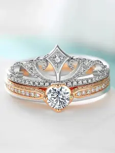 Luxurious Two-Tier Ring Set, Princess Sparkle Crown Design, Adjustable Layered Jewelry Gift, Perfect for Wife Girlfriend Family