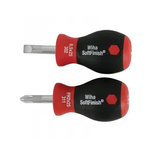 Wiha Tools 31191 SoftFinish Stubby Slotted 6.5mm/Phillips #2 Screwdrivers, 2 Pc. Set