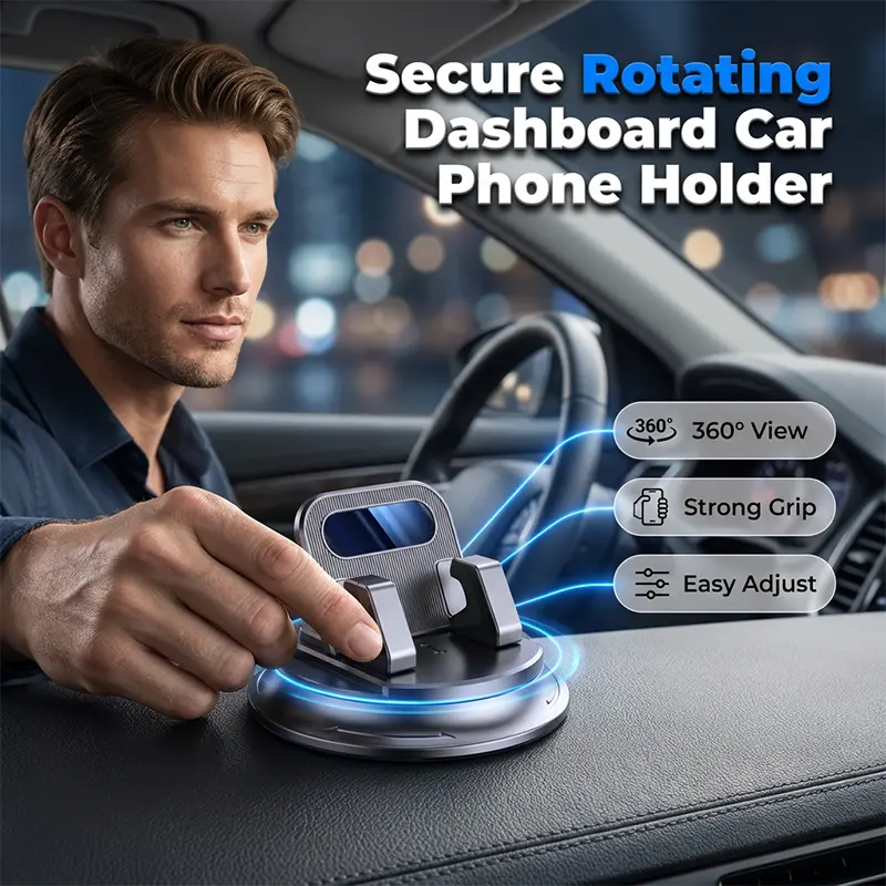 Rotating Dashboard Car Phone Holder – 360° Adjustable Universal Phone Mount with Anti-Slip Grip, Stable Hands-Free Navigation Stand for Car Dashboard, Smartphone GPS Holder Compatible with iPhone & Android Devices, Easy Installation