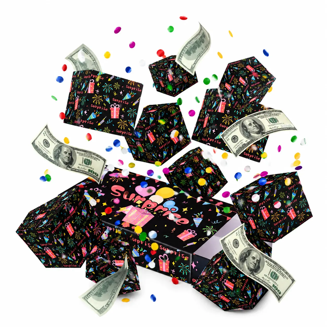 Cash Gift Box with Confetti, Surprise Explosion Box for Gifts, Funny DIY Cash Gift Box for Birthday, Graduation, Wedding, Christmas & Anniversary