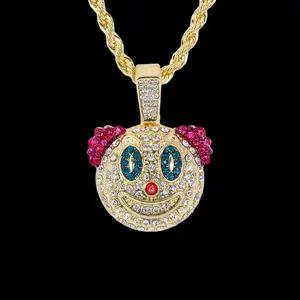 Iced Gold Silver Plated Happy Clown Charm Pendant & 4mm 18" 20" 24" Rope Chain Hip Hop Style Necklace Jewelry Unisex Women Men