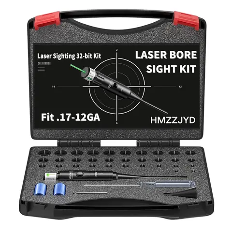Professional fo Laser Bore Sight Kit with 32 Adapters fit 0.17 to 12GA Calibers, Red or Green Bright Bore fo Sighter Laser with Button Switch, fo Powerful Support for Hunting mini bow archery