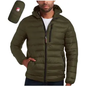 Canada Weather Gear Mens' Puffer Jacket - Lightweight Packable Bubble Coat, Water Resistant Outerwear Jackets for Men - Olive, Large