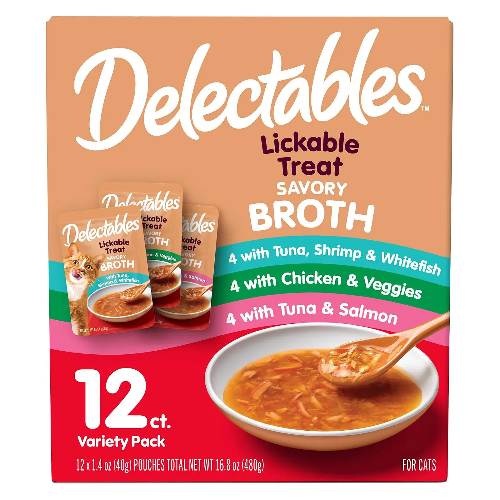 Delectables Savory Broths Lickable Wet Cat Treat Variety Pack, 12Count(Pack of 1)