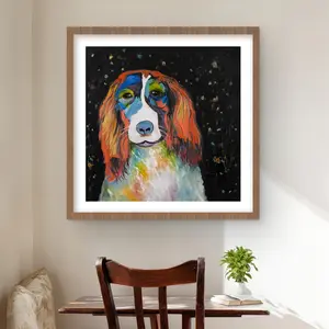 212 MAIN Framed Matted Dog Print Wall Art - 24x24 in Vibrant Animal Design Wood Framed Photo, Home Supplies Decoration for Kids’ Room, Art Wall Decoration Gift