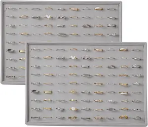 Large   Tray 2 Pack Stackable  Display Drawer Inserts Trays Organizer for Earring Bracelet Necklace Ring (Gray, Ring 81 Slots)