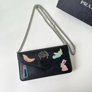 Pre-owned PRADA Saffiano Crossbody Bags Monochrome WOC Black LNL0325