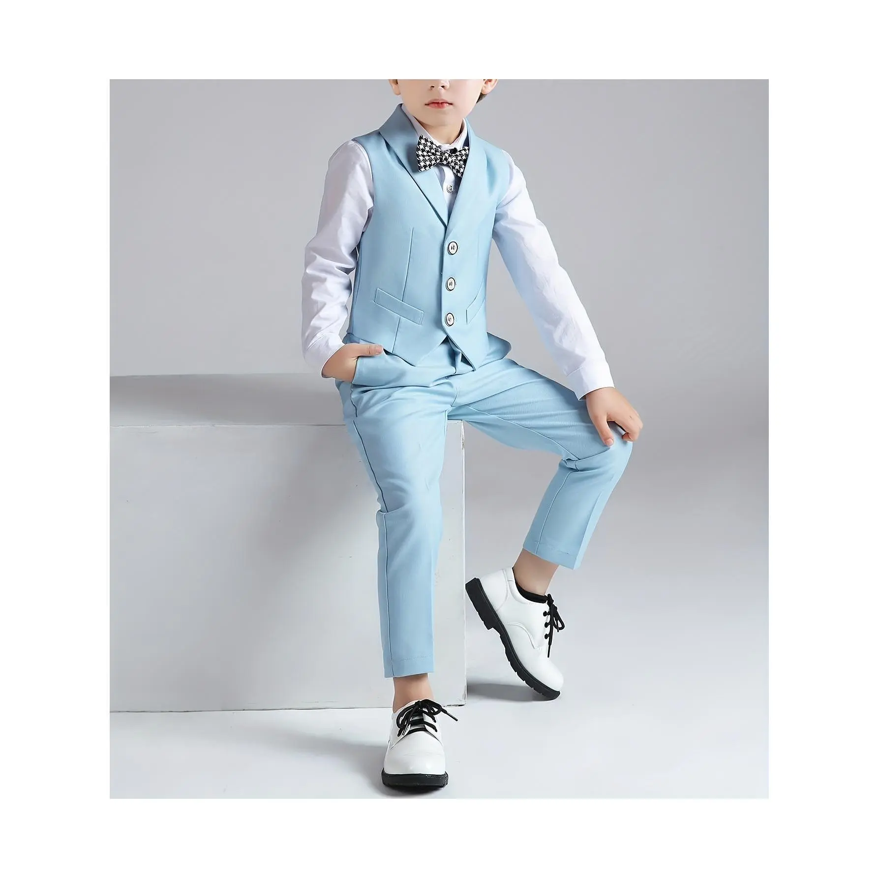 Boys' 4-Piece Formal Suit, Modest Plain Gentleman Outfit with Sleeveless Shirt and Trousers for All Seasons Parties & Events, Party, Polyester, 4-Piece Boys' Suits, 3-4Y, 1-2Y, Vest, 5-6Y, Matching Outfits Boys' Suits