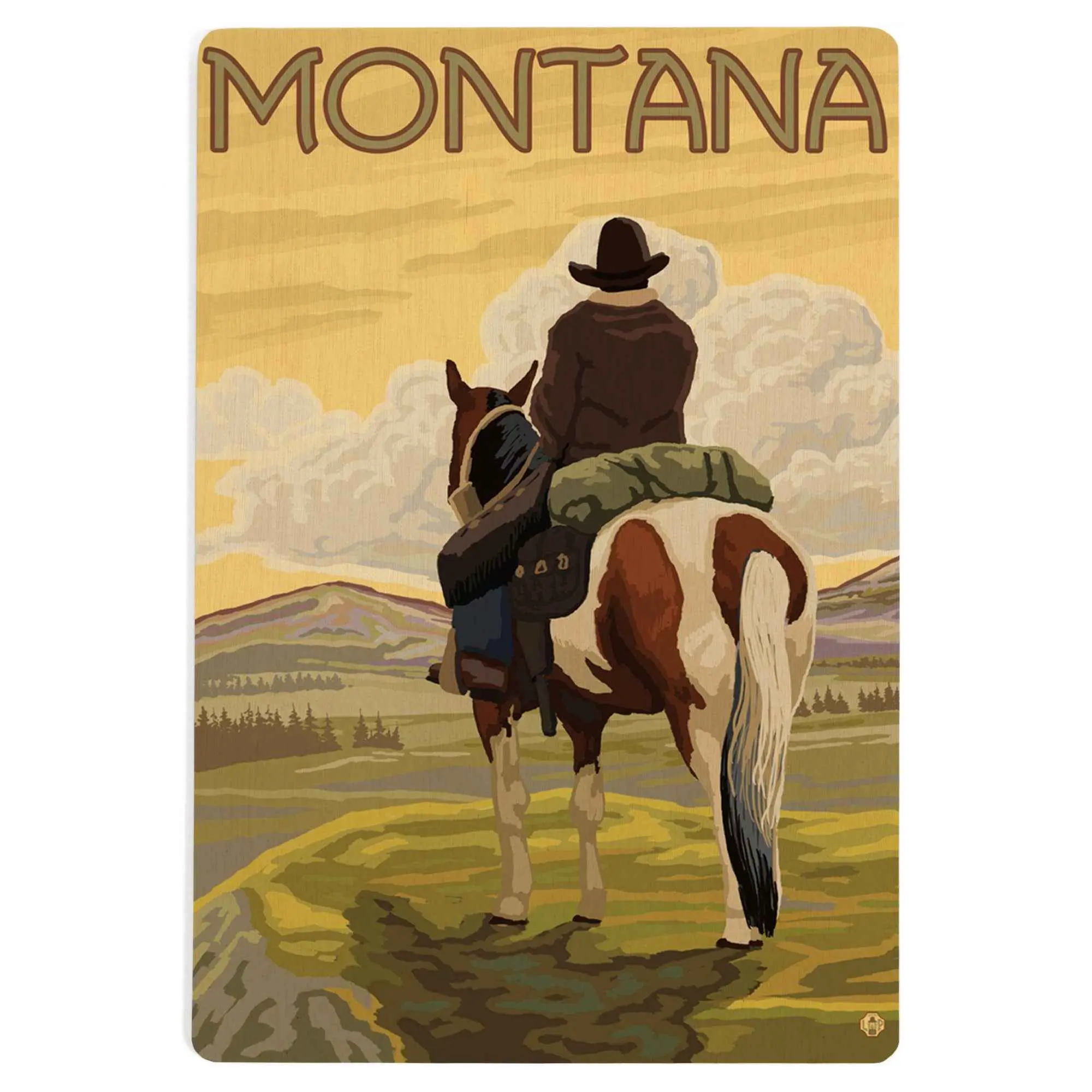 Montana Cowboy - Wood Postcard