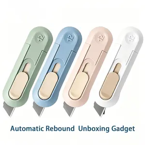 4 Pack Retractable Box Cutter Set, Macaron Color Mini Safety Utility Knife, Portable Letter Opener Craft Knife for Home Office School DIY