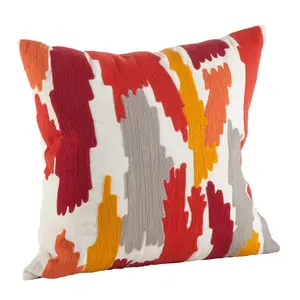SARO  20 in. Square Bright Brushstroke Down Filled Throw Pillow Rust