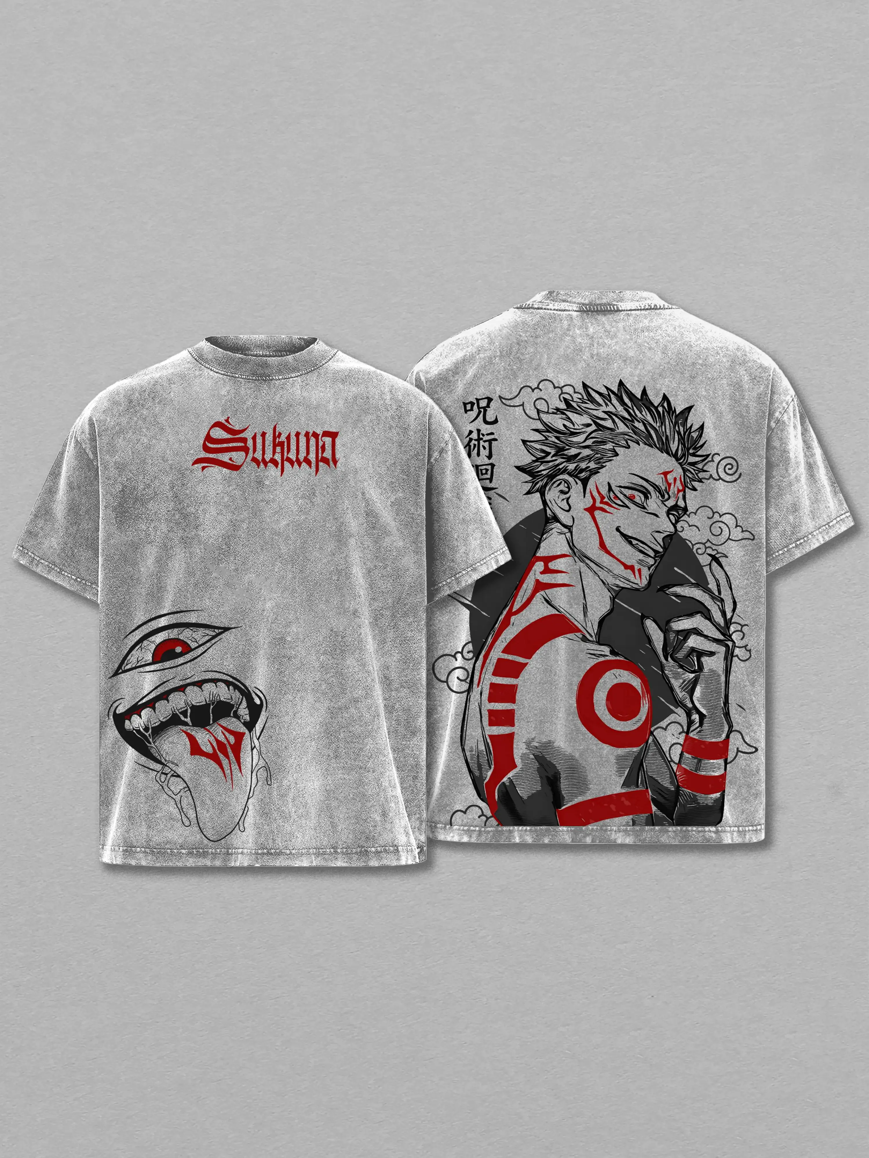 Sukuna Tee Washed Jujutsu Kaisen Execution The Movie Culling Game Arc Vintage Oversized Heavy Cotton Double Printed Anime Manga T Shirt Retro Unisex Streetwear Graphic Top Ryomen Sukunas Vessel Curse King Edition JJK Japanese Otaku Gift Tee Apparel