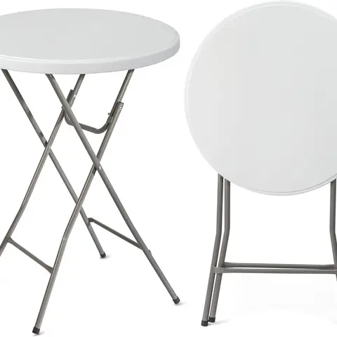 VINGLI Modern Folding Round High Top Outdoor Table (23.5/32in Top), Gray Metal Finish, Safe Metal Lock, Wear-Resistant HDPE Tabletop, 1 Pack (White/Black), Assembly Required - Ready for Patios, Cafes, Garden Parties, Homes