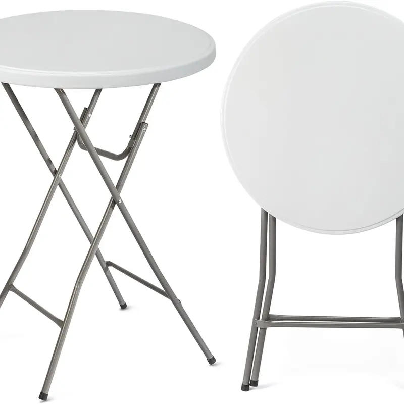 VINGLI Modern Folding Round High Top Outdoor Table (23.5/32in Top), Gray Metal Finish, Safe Metal Lock, Wear-Resistant HDPE Tabletop, 1 Pack (White/Black), Assembly Required - Ready for Patios, Cafes, Garden Parties, Homes