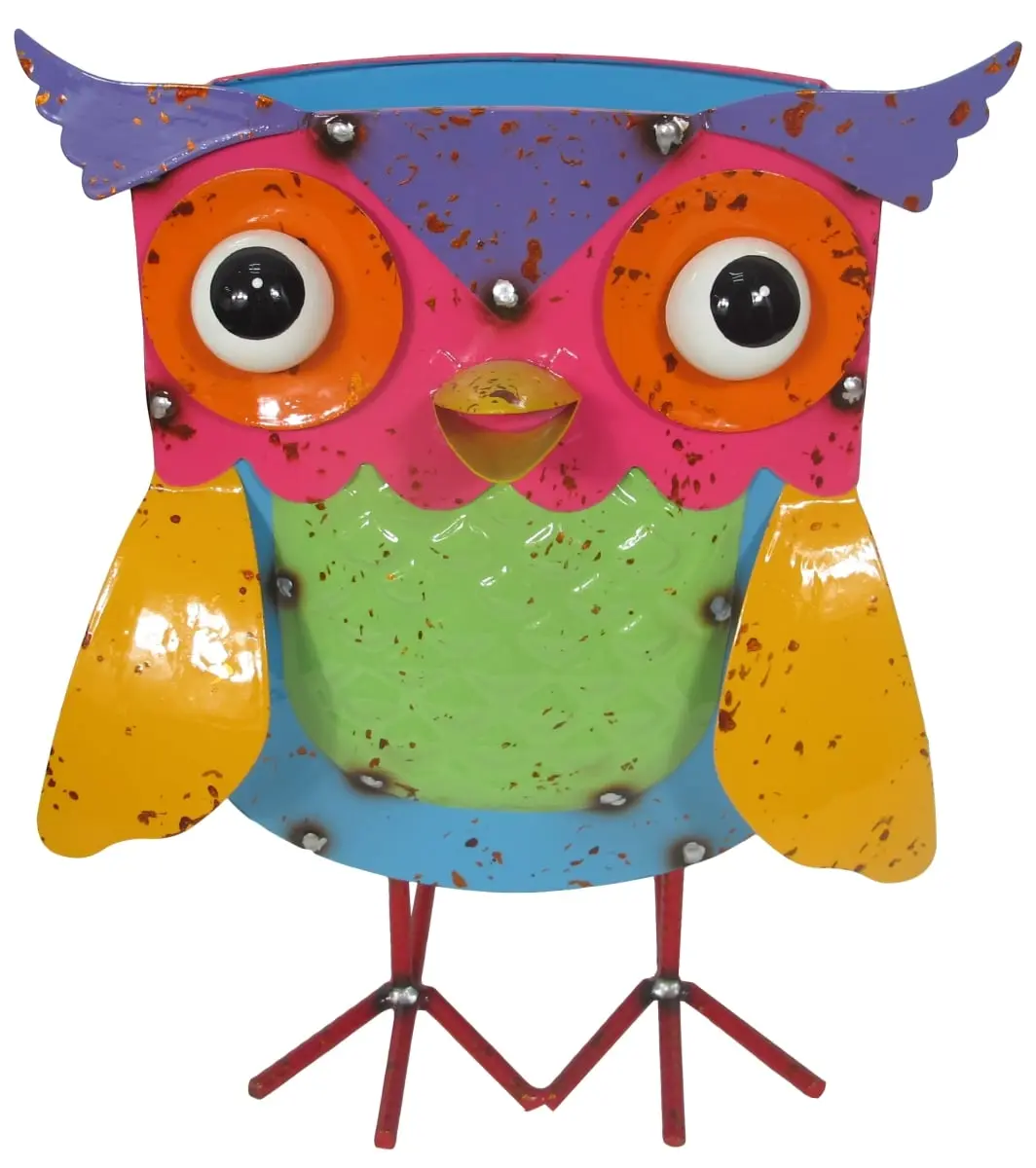 Continental Art Center 18013B Hand-Painted Baked Enamel Colorful Metal Owl Garden Planter - Green, Outdoor, Durable Element, 3 lbs, 6in W x 9in D x 14in H, All-Seasons Home Improvement Garden Supply, Plant Decor, W 6 X D 9 X H 14