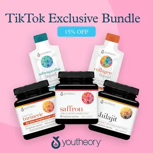 Youtheory Wellness Bundle – Ashwagandha Liquid + Collagen Liquid 5,000 mg + Saffron Capsules + Total Body Turmeric Capsules + Shilajit Capsules - Bundle