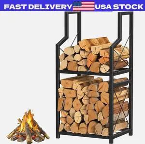 2-Tier Firewood Rack Holder Fire Wood Log Storage Rack Stacker Stand Heavy Duty