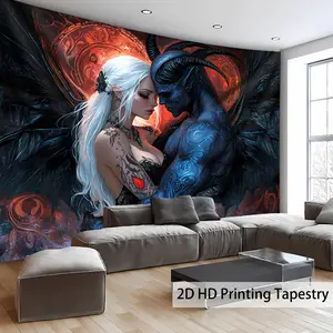 1pc Extra Large Romantic Couple Tapestry - Vibrant Angelic Wing Design, High-Quality Polyester Wall Hanging, No Installation Needed, Perfect for Living Room, Bedroom, Office, and Party Decor, Bedroom Wall Art | Love Theme Decor Size