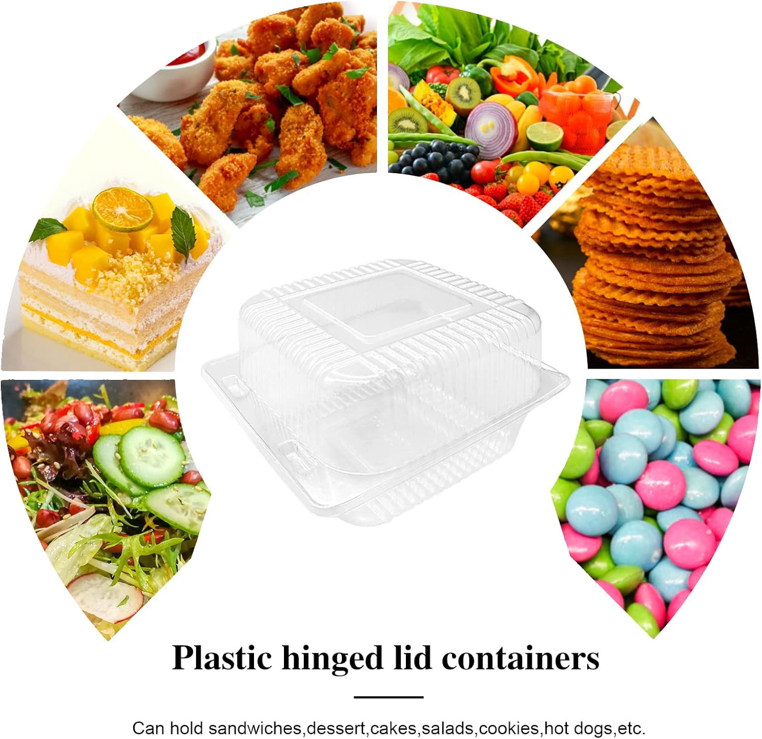 100 Pcs Clear Hinged Plastic Containers with Lids,Individual Cake Slice Containers,Square Plastic Food Container,Disposable Clamshell Take Out Containers for Cakes,Cookies,Pasta,Sandwiches,Salad