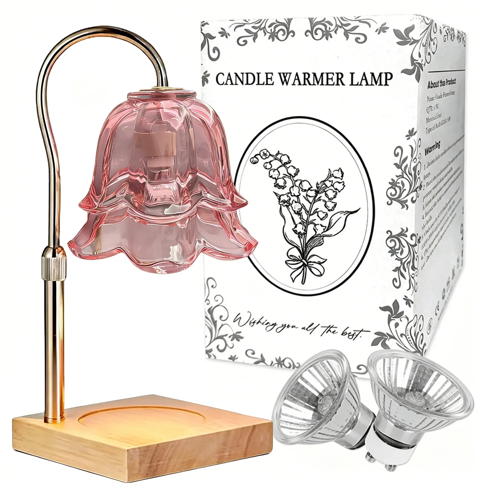 Safe Flameless Candle Warmer Lamp - Gold Floral Designwith Timer & Height Adjustable Base for Continuous Scent & Home Decoration