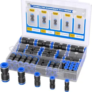 50-Pack Air Tube Fittings, Air Line Fittings, Straight-Through Push-Fit Connectors, 4/6/8/10/12 mm, Quick-Release Pneumatic Fittings, Plastic Straight-Through Tube Fittings, Push-Fit Tube Fittings