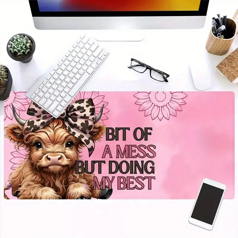 Cute Bow Cow Mouse Pad - Durable Non-slip Pink Leopard Desk Mat, Extra-Large Soft & Comfortable Mouse Pad- Ergonomic Stitched Desk Mat Ideal for Animal Lovers & Office Use