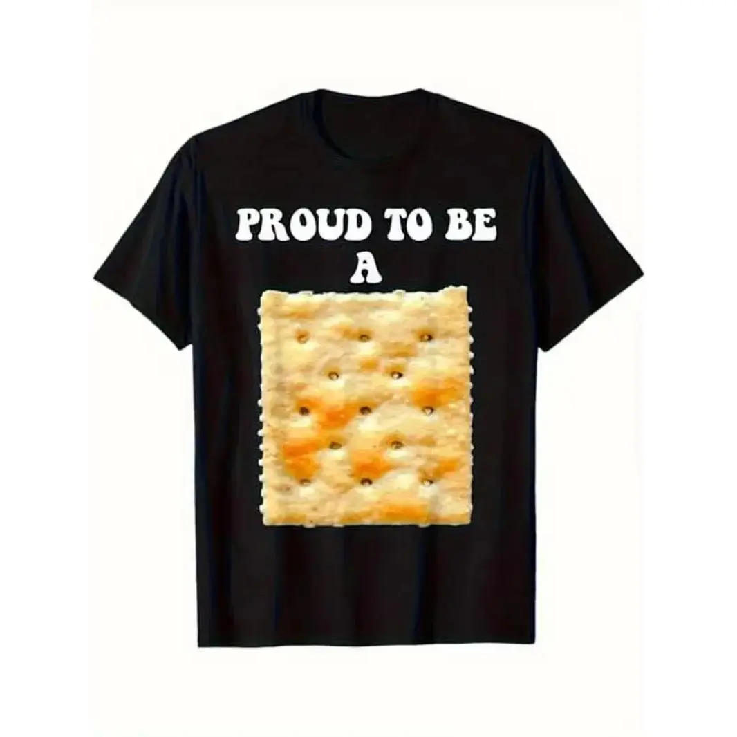 Proud to Be a Cracker Humorous Graphic T-Shirt for Men -Black Relaxed Fit Crew Neck Tee with Saltine Crackers Design - Funny Gift for Boyfriend, Girlfriend, Family - Halloween, Thanksgiving, Christmas Novelty A