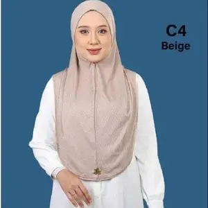 EASY INSTANT HIJAB FOR ADULT - COTTON RIBBED IN BEIGE