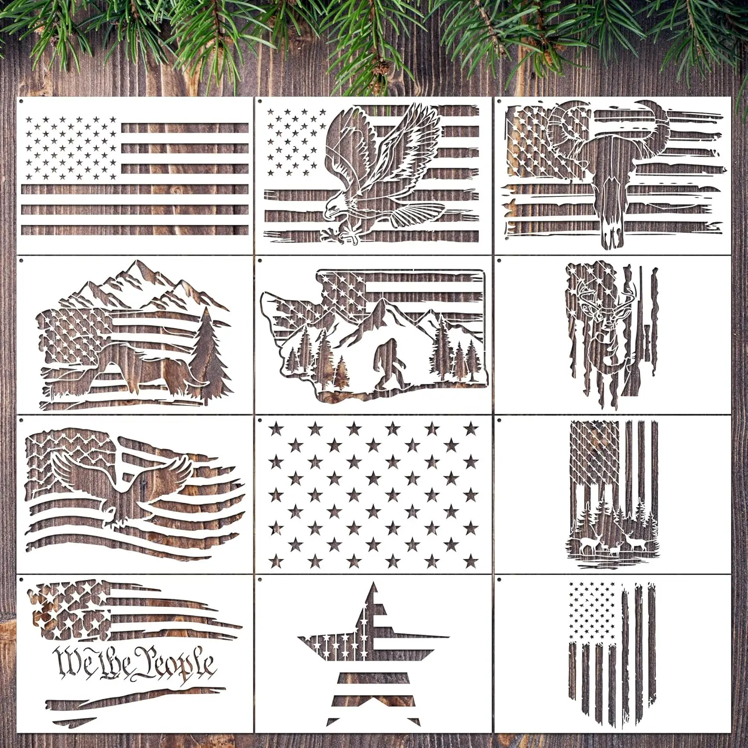 Patriotic Eagle-Stripe Flag Stencils - DIY Painting Supplies for Door Mat, Fabric, Hanger, Craft Templates Engaging for Celebrations, Thoughtful for Craft Lovers