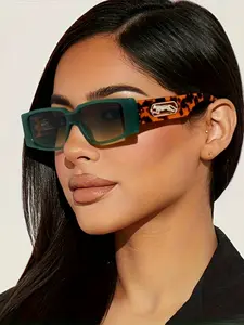 Cheetah Rectangle Fashion Sunglasses for Women Men Retro Color Block Glasses for Party