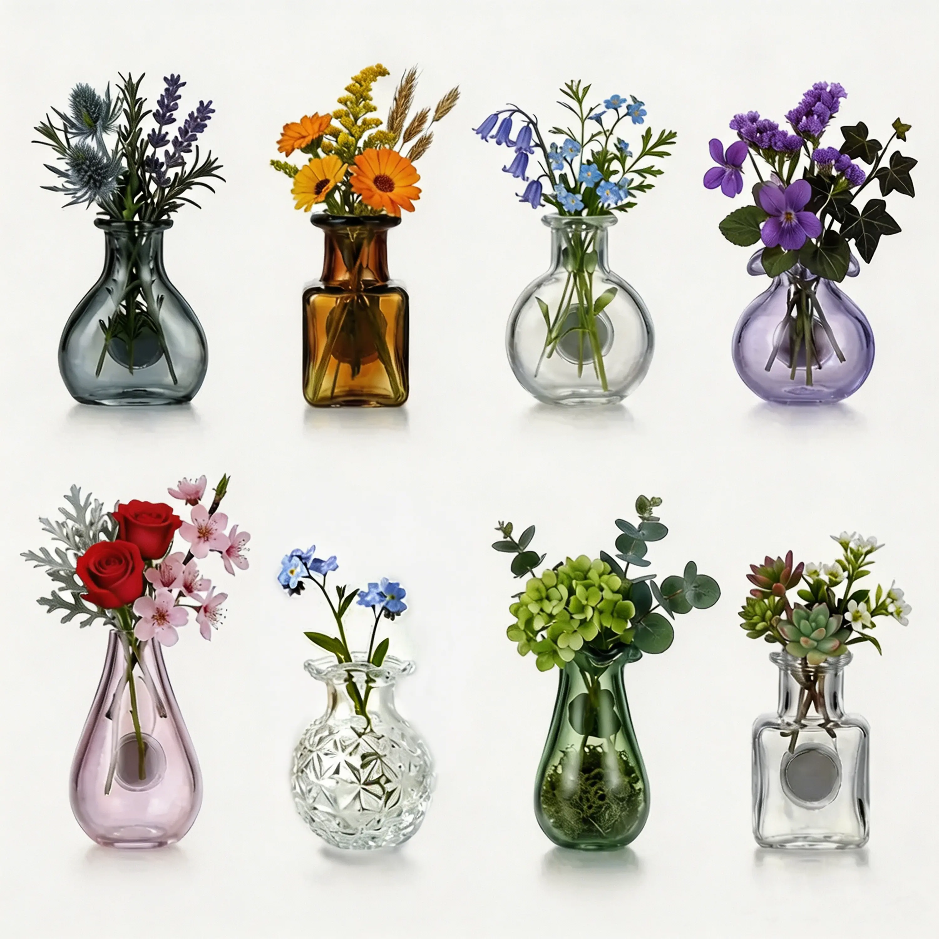 8-Pack Mini Hydroponic Vase Fridge Magnets Set – Clear Borosilicate Glass Propagation Station for Real Flowers & Succulents – Cute Magnetic Jars for Kitchen, Locker, Office Desk & Whiteboard Décor