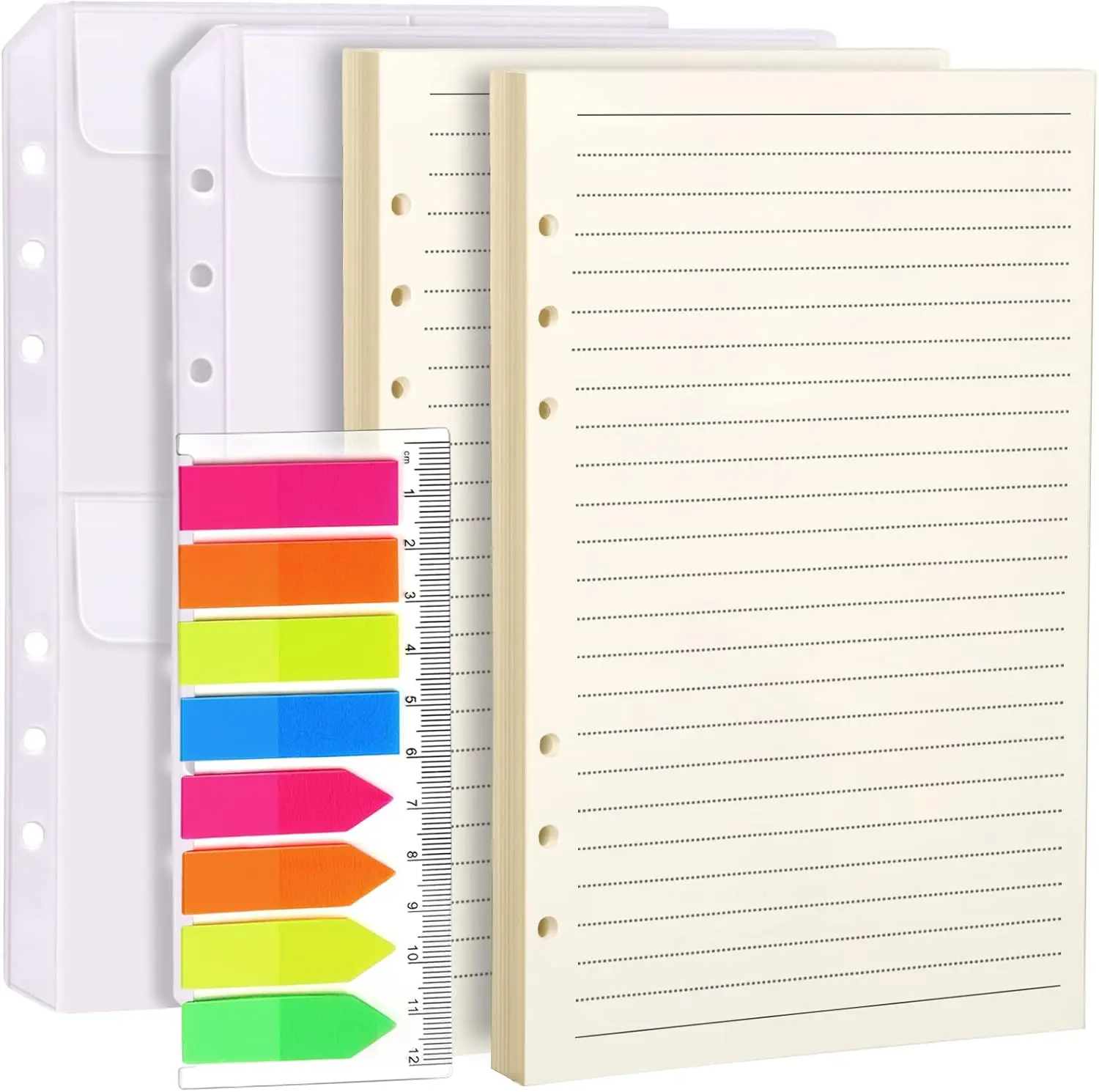A5 Refill Paper, 5.5 x 8.5 Paper for A5 Binder, A5 Planner Inserts, 6 Ring A5 Lined Paper with A5 Binder Pockets, A5 Binder Inserts Paper