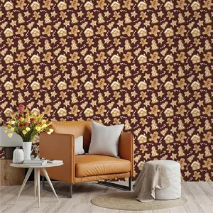 Christmas Gingerbread Theme Wall Paper, PVC Material, Moisture-Proof, Easy Peel & Stick, Ideal for Kitchen/living Room/bedroom Decor